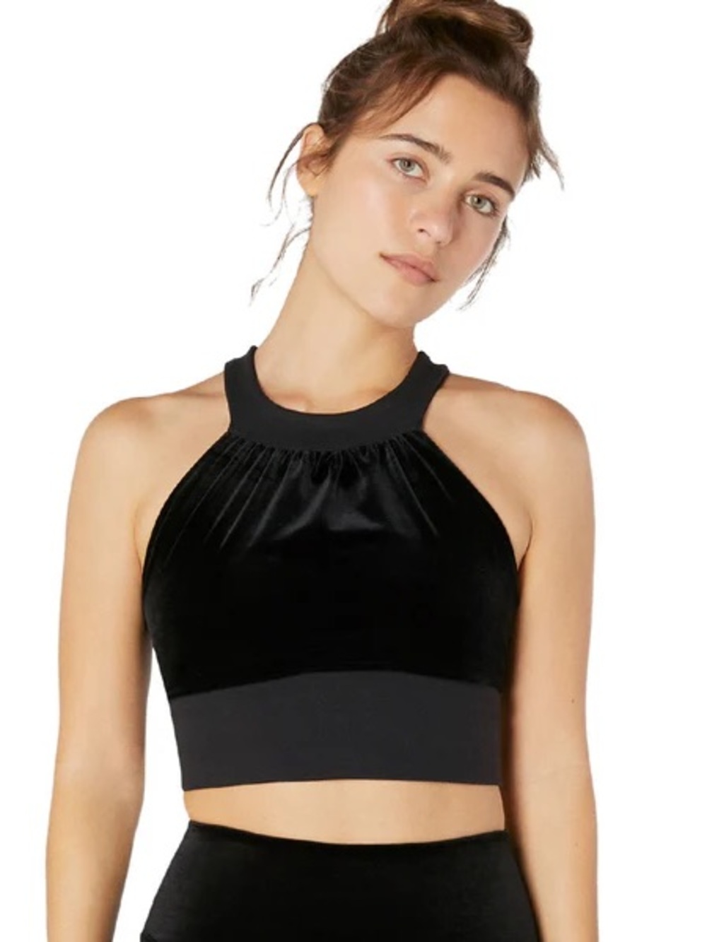 Beyond Yoga Black Velvet High-Neck Cropped Tank